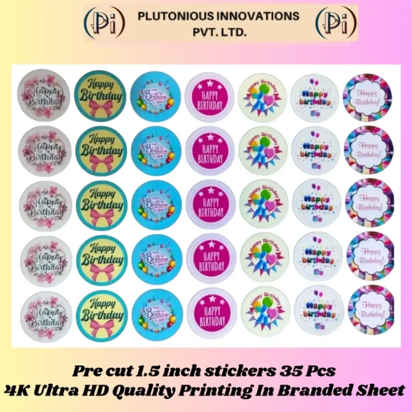 Birthday Round 1.5" Stickers 35 Pcs