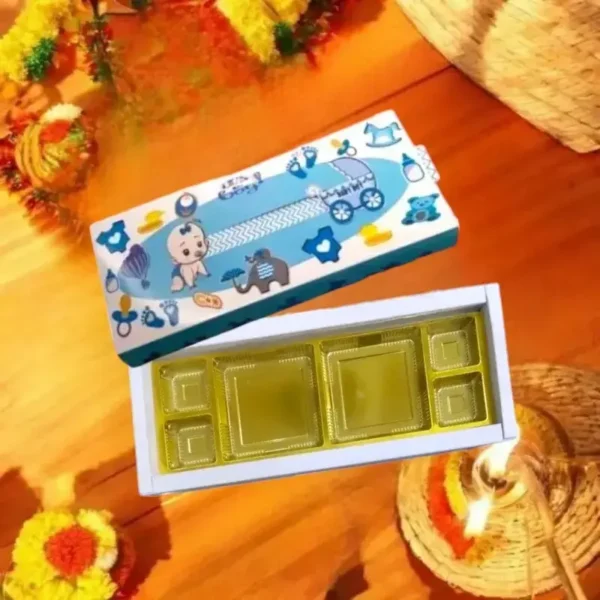 Baby Shower Blue Box With Dry Fruits Cavity Pack Of 10