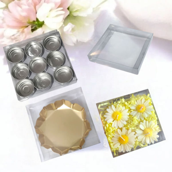 9 pcs T light box | 4.5 inch Urli Box | 4 Daisy candle box | 4 Diya Candle box | Candle packaging box pack of 10