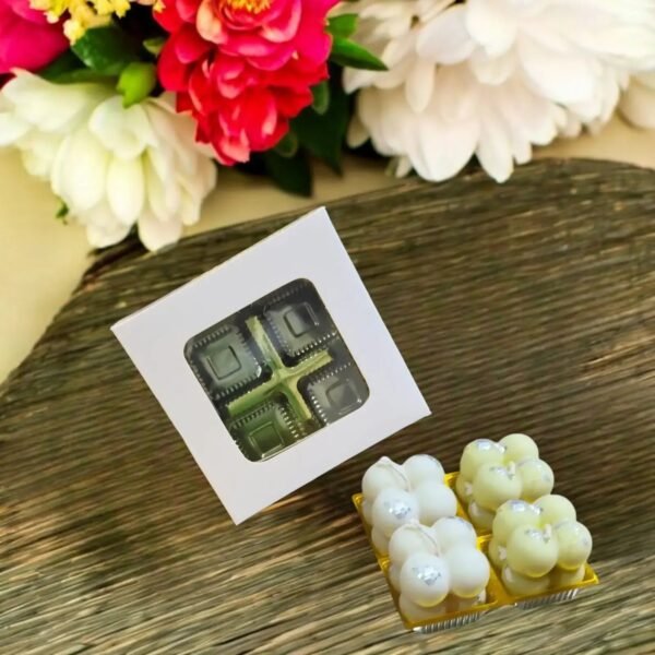 4×4×1.6 inch box | 4 cavity white box with cavity | Four laddu candle box | Four bubble candle box | Ferrero rocher box