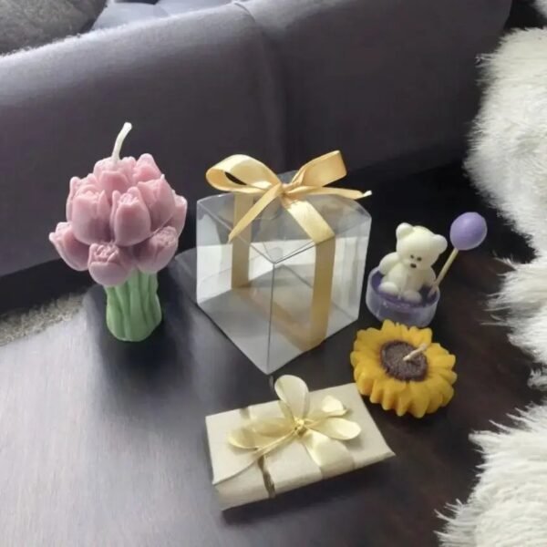 2.5*2.5*2.5 inch pvc box with ribbon | Pvc candle box | pvc candle jar box pack of 10