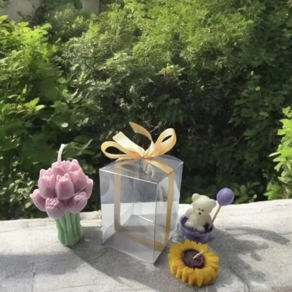 2.5×2.5×3.5 inch Pvc candle box with ribbon | pvc candle jar box pack of 10